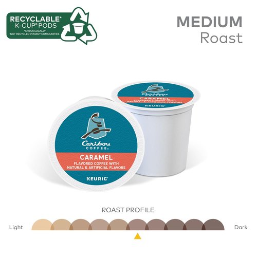 Caribou Coffee Caramel Flavored Medium Roast K-Cup Pods - 96 Count Box (Pack of 4)