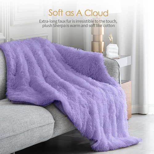 Mr. Sandman Faux Fur 15 Pound Weighted Blanket Queen Size, Luxury Elegant Long Fur Weighted Blanket Throw for Bed Sofa, Super Soft Warm Sherpa Reverse Heavy Blanket Throw - 60"×80", Light Purple