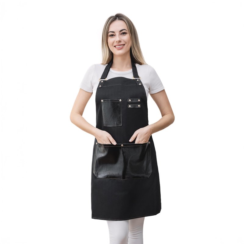 CapeshionPro Barista Tools Apron for Women Hairstylists Servers Waterproof Canvas Kitchen Apron with 3 Pockets for Cooking Gardening, Black