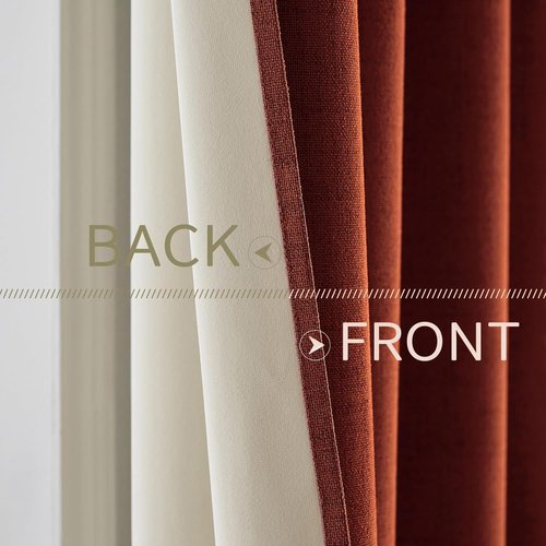 MIULEE 100% Blackout Linen Curtains - Thermal Insulated Burnt Orange Drapes | 52 x 84 Inch (2 Panels)