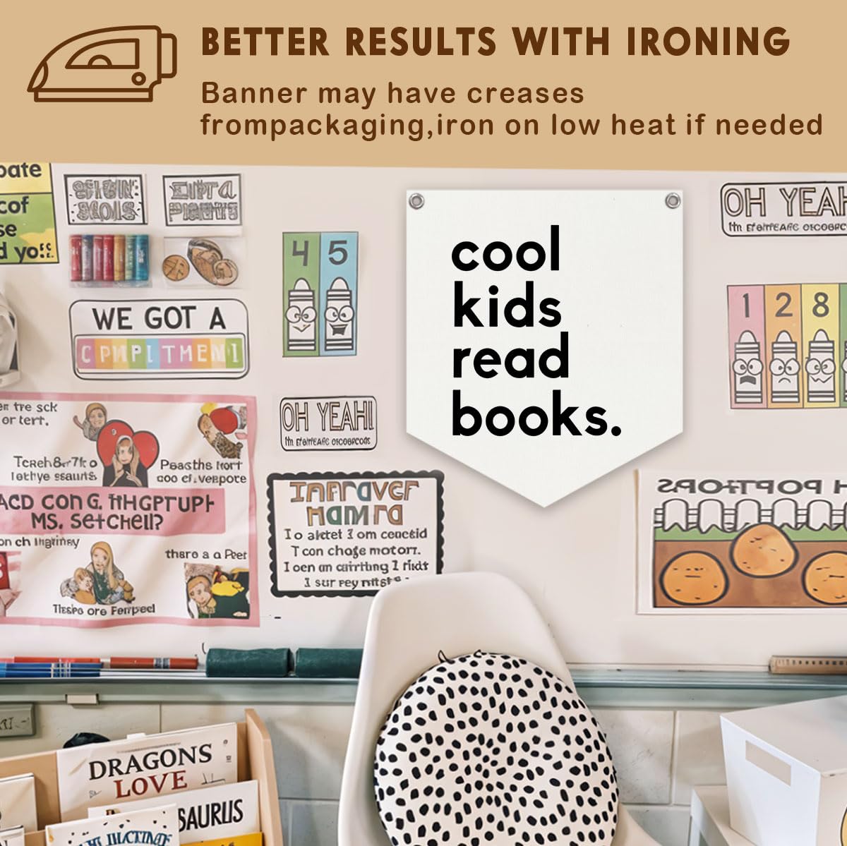 Lacama Reading Corner Decor,Cool Kids Read Books Linen Banner,Read Sign Wall Hanging Banner Pennant Flag Decor for Classroom Homeschool Nursery Playroom Toddler Decor,12.4x14 in