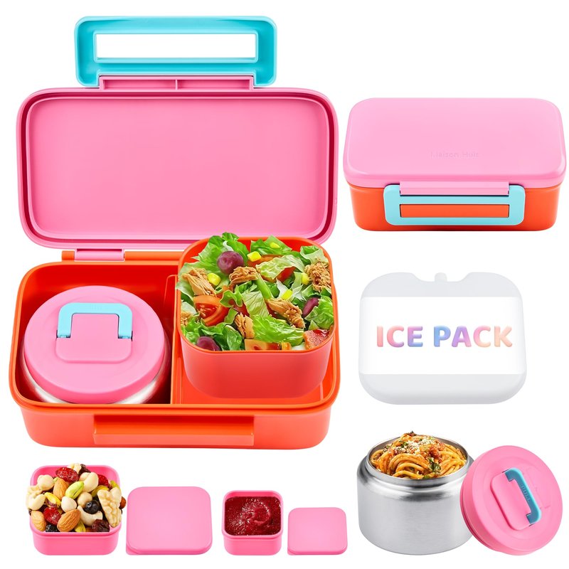 JXXM Lunch Box for Kids With 8oz Soup Thermo, Leak-proof Lunch Container with 2 Compartments, Thermo Food Jar Food Containers for Back to School Girls Boys (Pink)