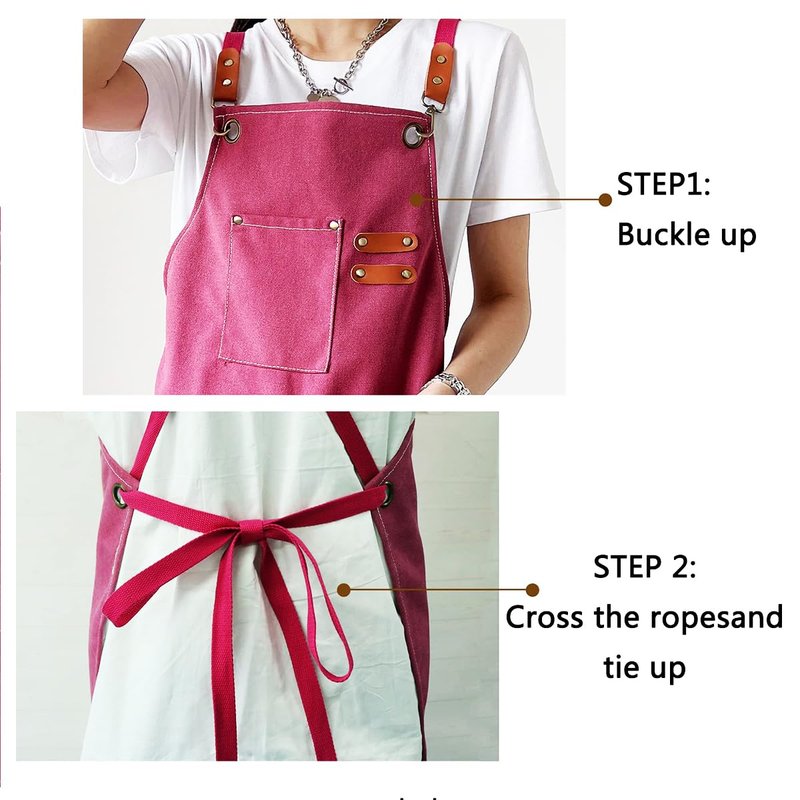 Kitchen Apron Canvas (2 Pack), Chef Apron Cross Back Adjustable Apron with 3 Pockets Professional Tool Work Apron Waterproof Barbecue BBQ Apron for Men Women, Cooking Painting Gardener (Pink)