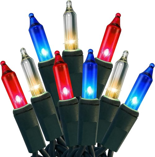 HISHINY Clear White Christmas Lights - 100 Count Indoor/Outdoor Holiday Decor | Red, White & Blue 4th of July