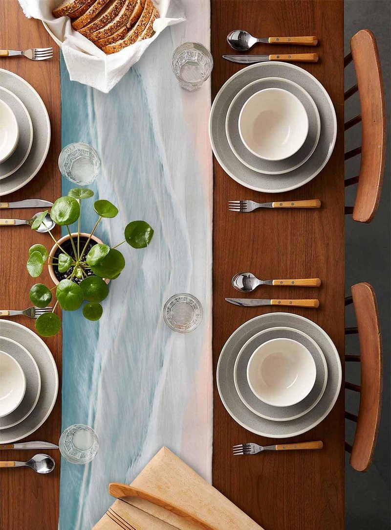 Summer Beach Table Runner 90 Inches Long Farmhouse Dress Scarves, Ocean Nautical Coastal Seaside Auqa Beige Dining Tablerunner for Coffee Table/Kitchen Island/Party Décor, 13" x 90"