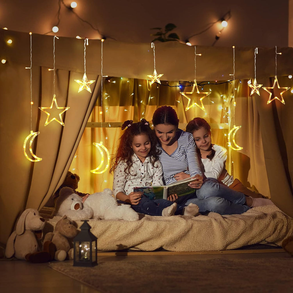 Riakrum LED Star and Moon String Lights - 11.48 ft Waterproof Warm White Fairy Lights for Bedroom | USB Powered Decor