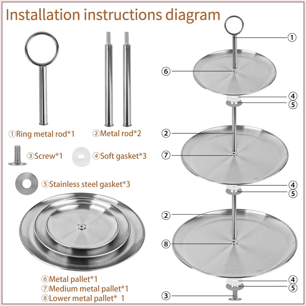 LIAISIMI 3 Tier Silver Cupcake Stand Stainless Steel Dessert Display Rack with Removable Tiered Tray for Parties,Weddings,Birthdays,Decorations,Any Festivals and Festivities(2 Pack)