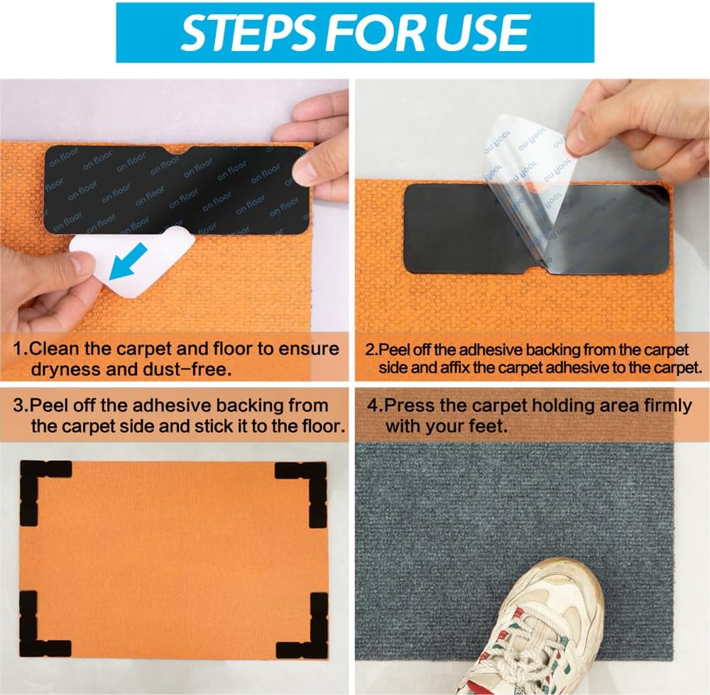 Skiennix Rug Gripper | 12 PCS No Damage Anti-Slip Tape for Hardwood Floors - Secure Area Rugs