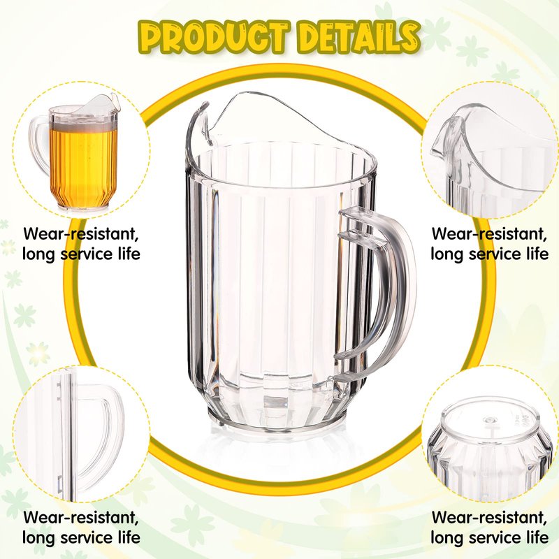 Rtteri 16 Pack 32oz Clear Plastic Pitchers – Bulk Mini Drink & Beverage Pitcher Jugs for Serving Water, Beer, Sangria, Lemonade, Juice & Iced Tea on Restaurant, Bar, Catering, BBQ, Oktoberfest & Party