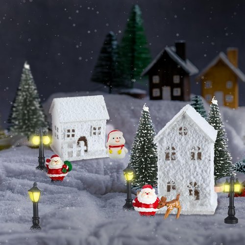 Gerrii Christmas Village Houses Set - 17 Pcs Winter Figurines with Santa | White Desktop Ornament for Holiday Decor