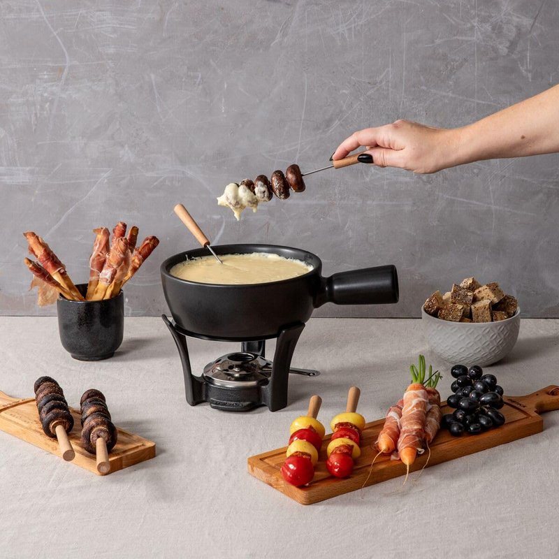 Boska Cheese Fondue Party Set Nero - Black Cast Iron Fondue Pot - Wedding Registry Items Small Kitchen Appliances for up to 4 Persons Wedding Registry Items