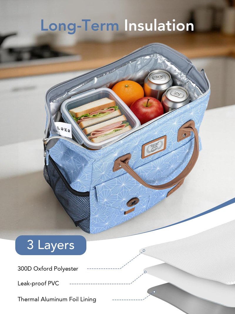 Lekesky Lunch Bag for Women Lunch Box Small Insulated Lunch Bag, Blue, 11L