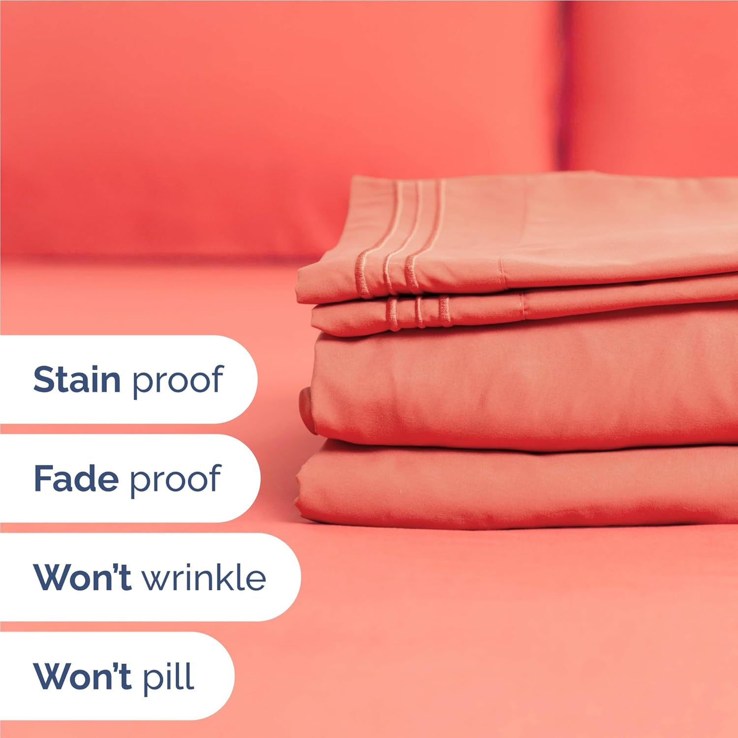 Skiennix Full Size 4-Piece Sheet Set - Comfy Cooling Bed Sheets | Ultra-Soft, Deep Pockets, Coral