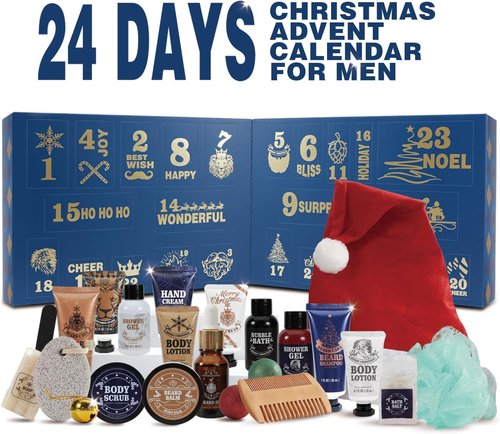 BODY & EARTH 2025 Men's Advent Calendar - 24-Day Skincare & Beard Care Grooming Set | Perfect Holiday Gift for Dads & Boyfriends
