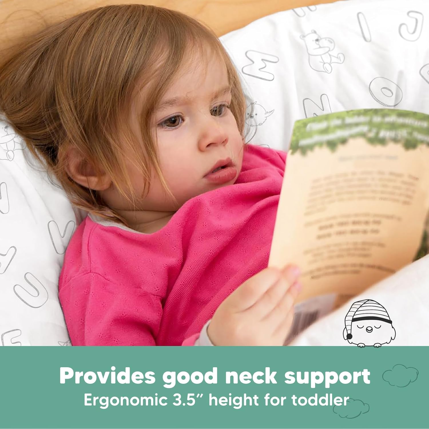 My Little Dreamy Toddler Pillow - Soft Organic Cotton Travel Pillow with Case | 13x18 Inches, Machine Washable for Ages 2-5