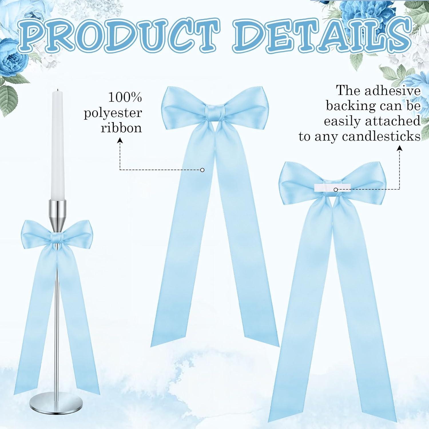 Teenyyou 12 Pcs Light Blue Candlestick Bows - 13 Inch Large Coquette Table Decor for Weddings & Events