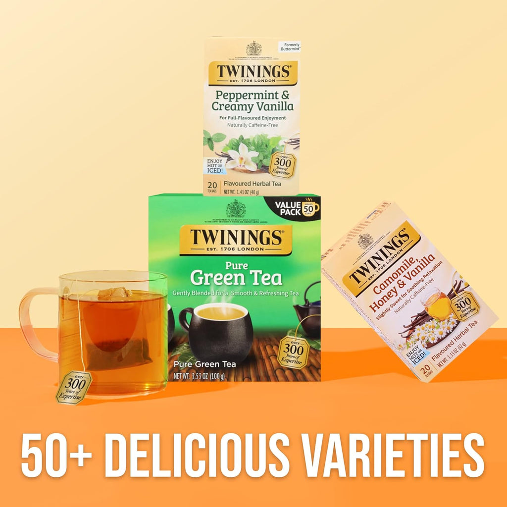 Twinings Herbal Tea - Peppermint & Creamy Vanilla, Caffeine-Free, 20 Individually Wrapped Bags (Pack of 2)
