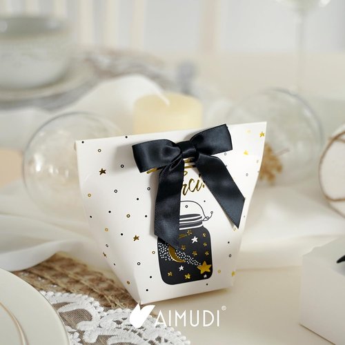 AIMUDI Black Satin Bows - 3.5" Premade Twist Tie Bows for Gift Wrapping & Crafts | 50 Pack