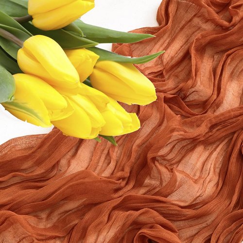 MDS Pack of 12 Cheesecloth Table Runner 35x170 Inch, 14FT Long Gauze Cheese Cloth Table Runner for Wedding Party Birthday Bridal Shower Farmhouse Garden Boho Rustic Table Decoration - Terracotta