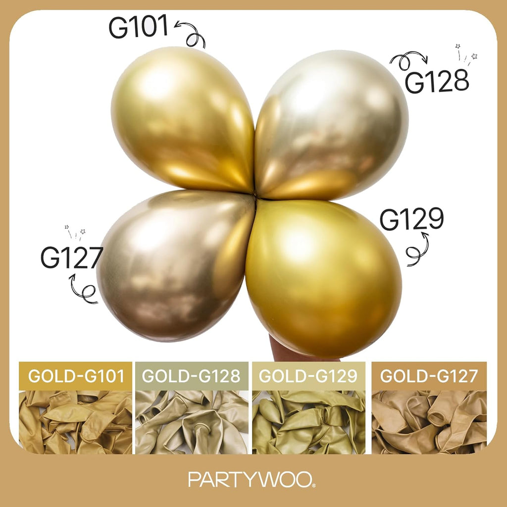 PartyWoo Metallic Gold Balloons - 92-Piece Chrome Gold Balloon Arch Kit for Celebrations | 18", 12", 10", 5" Sizes