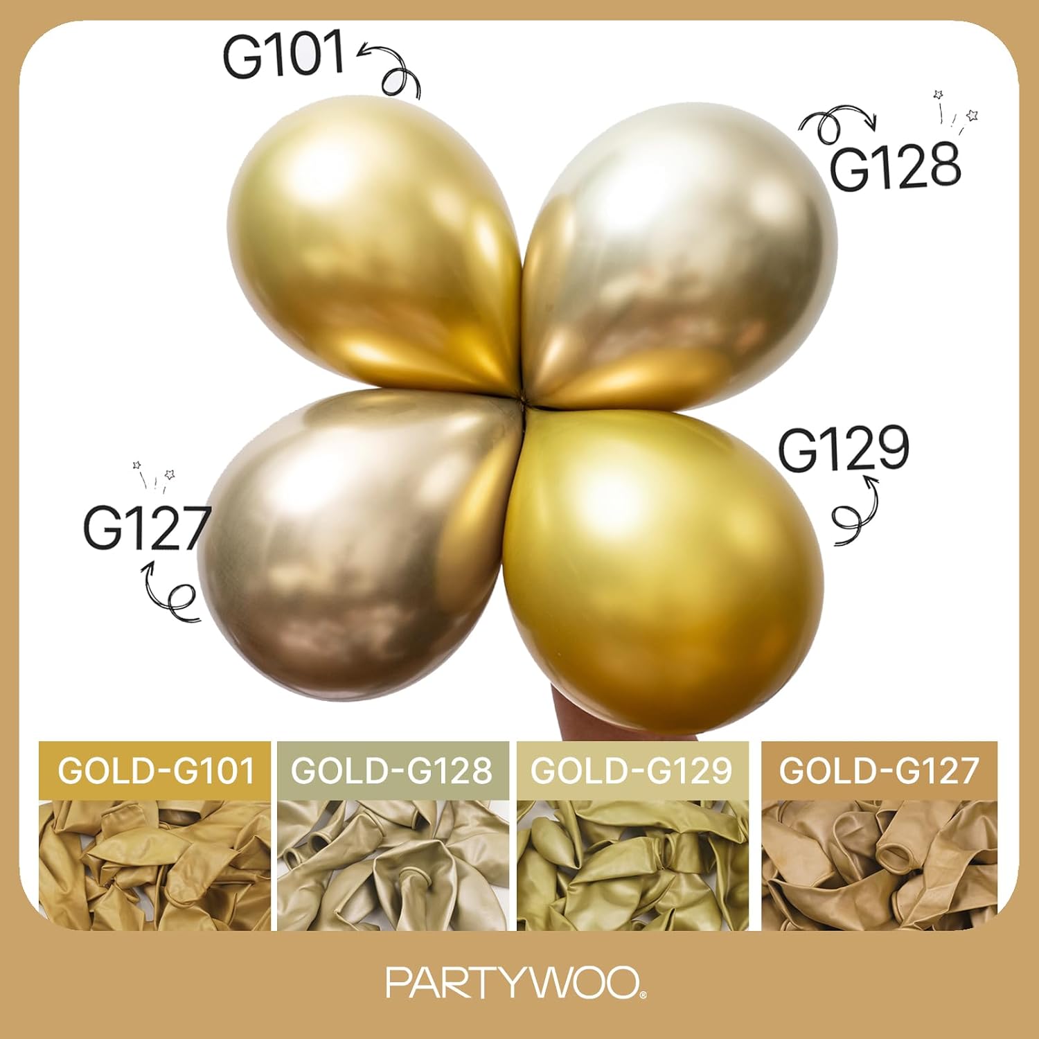 PartyWoo Metallic Gold Balloons - 92-Piece Chrome Gold Balloon Arch Kit for Celebrations | 18", 12", 10", 5" Sizes