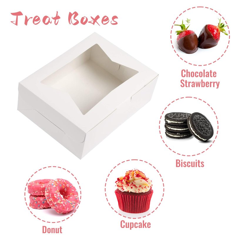 Moretoes 36pcs 8x6x2.5 Cookie Boxes with Window, Strawberry Bakery Boxes for Chocolate Covered Pastries, Desserts and Easter Treat