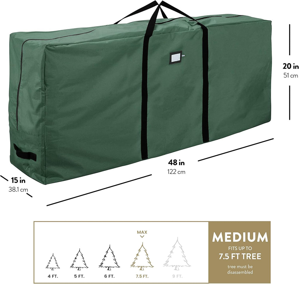 ZOBER Christmas Tree Storage Bag - 600D Oxford Fabric - Fits 7.5 Ft Trees - Waterproof & Tear-Proof - Green