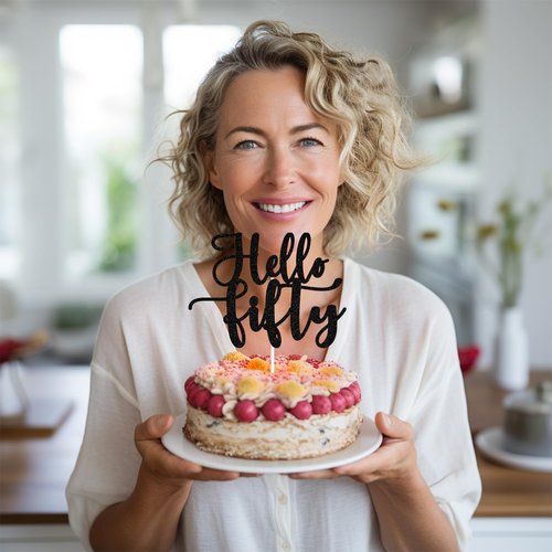 Hello Fifty | 50 & Fabulous Cake Topper - Celebrate 50 Years with Stylish Birthday Decorations