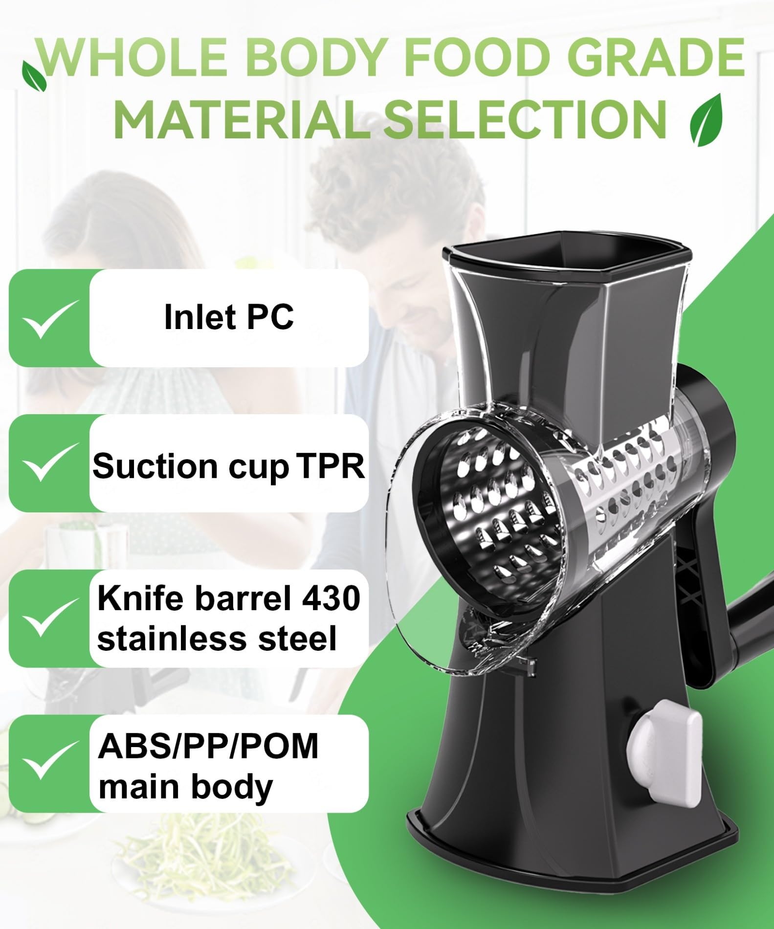 Rotary Cheese Grater, 3 in 1 Cheese Grater Replaceable Stainless Blades Cheese Shredder, Vegetable Slicer, Non-slip Suction Base, Easy to Clean Kitchen Gadgets