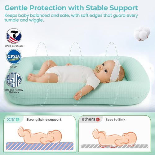 Baby Lounger - Adjustable Infant Nest for Newborns 0-24 Months | Breathable Fabric & 3D Support, Blue