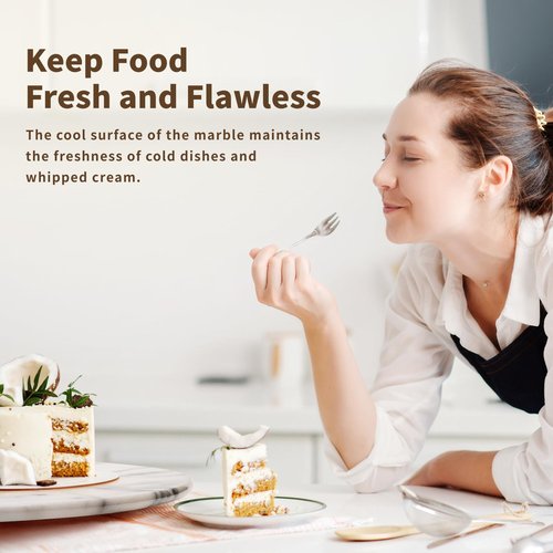 LIUHER Marble Lazy Susan Turntable for Dining Table & Countertop - 12 Inch White Stone Lazy Susan Cake Stand with Smooth 360° Rotation for Kitchen Serving, Food Display & Decorating
