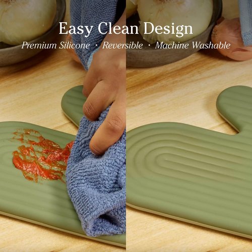 Hot Mitts Silicone & Cotton Twill Oven Mitts - Heat Resistant Up to 550°F | Set of 2 with Magnet & Loop | Blue Salt