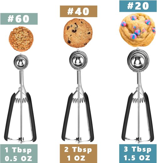 HOMURE Cookie Scoop Set - 3-Piece Stainless Steel Scoops with Non-Slip Grip for Baking Cookies & Ice Cream