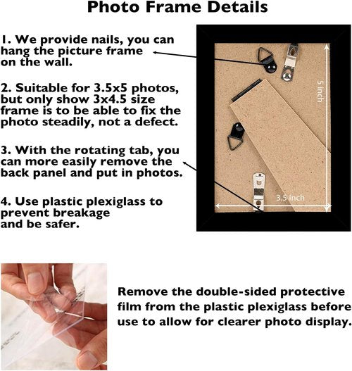 JCJMY 3.5x5 Black Picture Frame - Shatter Resistant Plexiglass for Wall or Tabletop Display