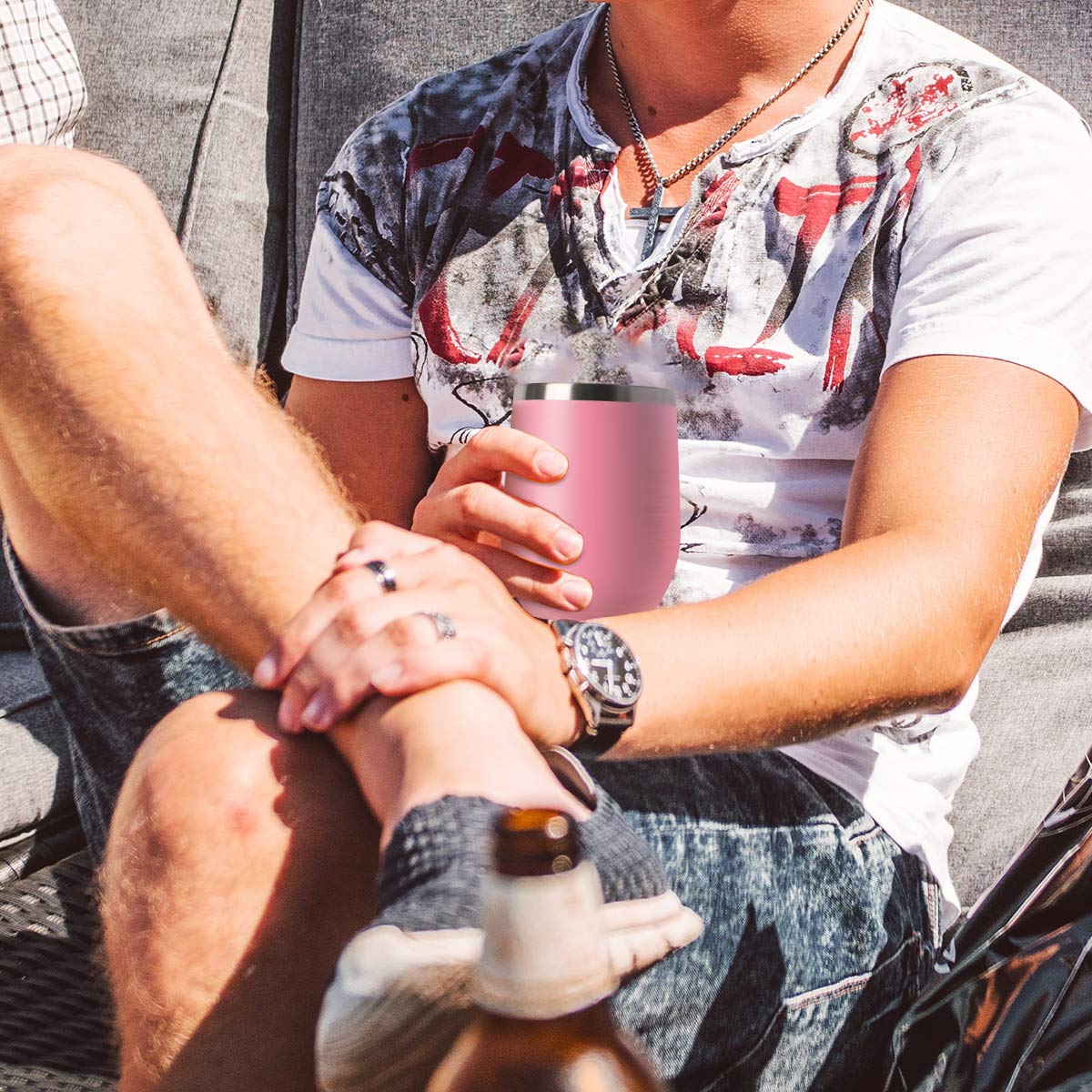 HASLE OUTFITTERS 12oz Wine Tumbler with Lid Stemless Wine Glasses Double Wall Vacuum Travel Mugs stainless steel Coffee Cup for Cold & Hot Drinks Wine Coffee Cocktails Beer 12 Pack Pink