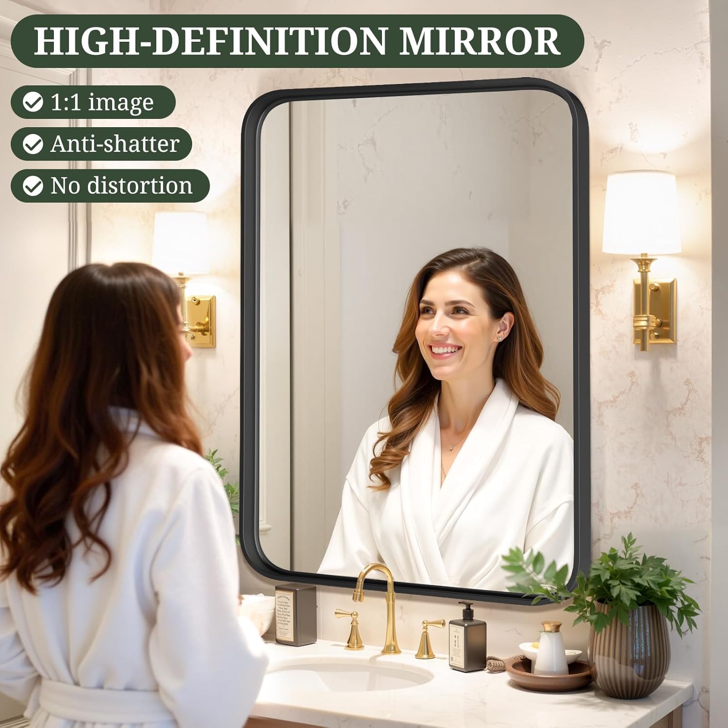 Regine Switzerland 36x24 Inch Black Metal Frame Bathroom Mirror - Modern Anti-Rust Design for Farmhouse & Entryway