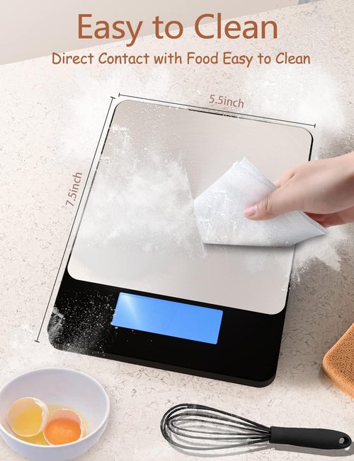 Food Scale - Skiennix 33lb Digital Kitchen Scale | Rechargeable 304 Stainless Steel for Accurate Meal Prep, Cooking & Baking - Black