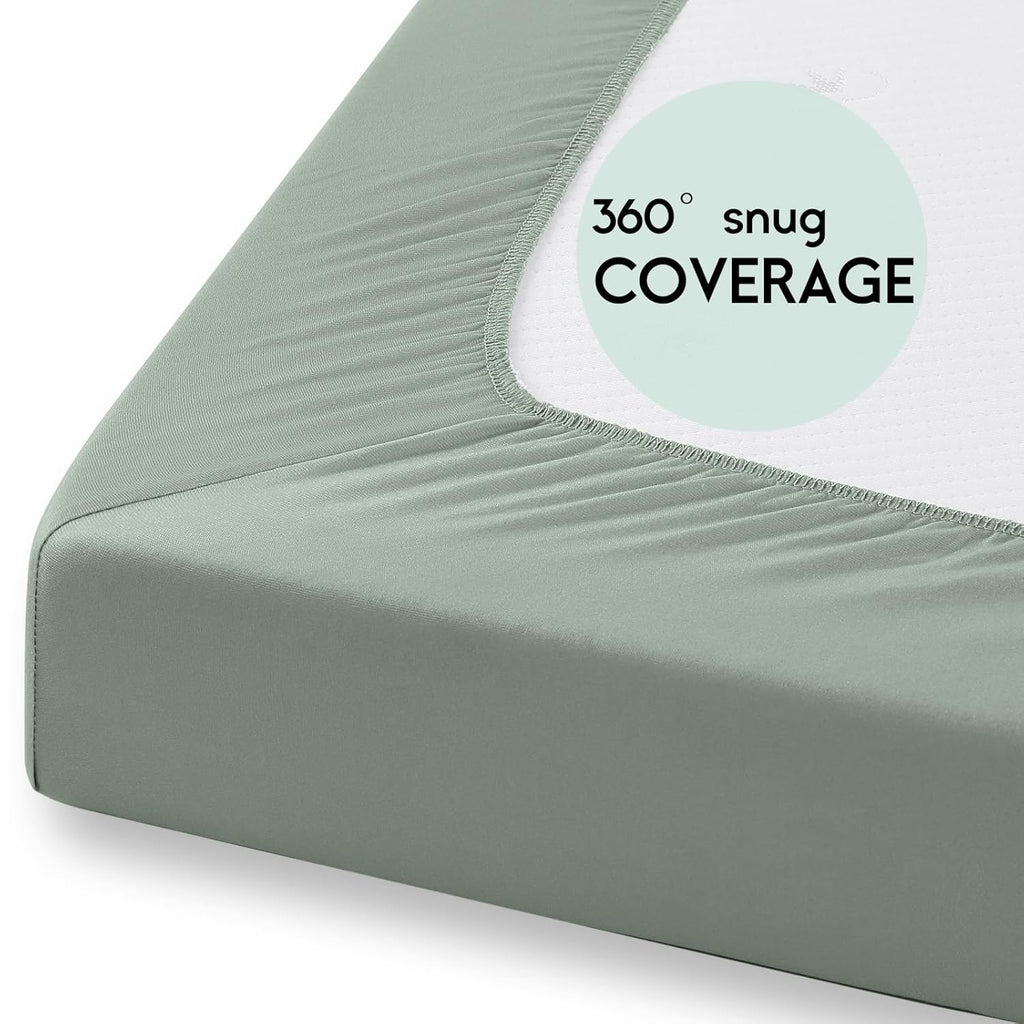 Yoofoss Fitted Pack and Play Sheets - Soft, Breathable Mini Crib Sheets 2-Pack | Apricot & Green