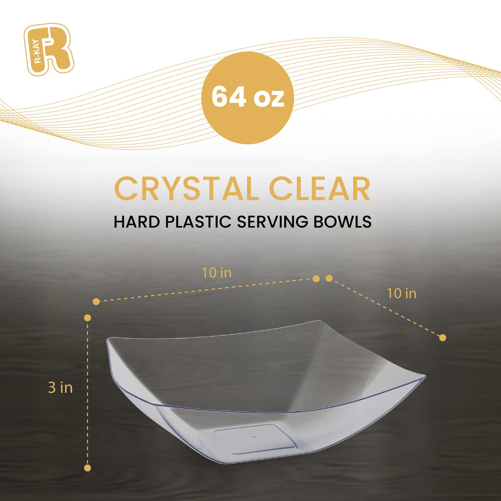 R-kay 6 Pack Extra Large Serving Bowl - 64 Ounce Plastic Serving Bowls For Entertaining - Clear Plastic Bowls For Salads And Snacks - Disposable bowls For All Occasions