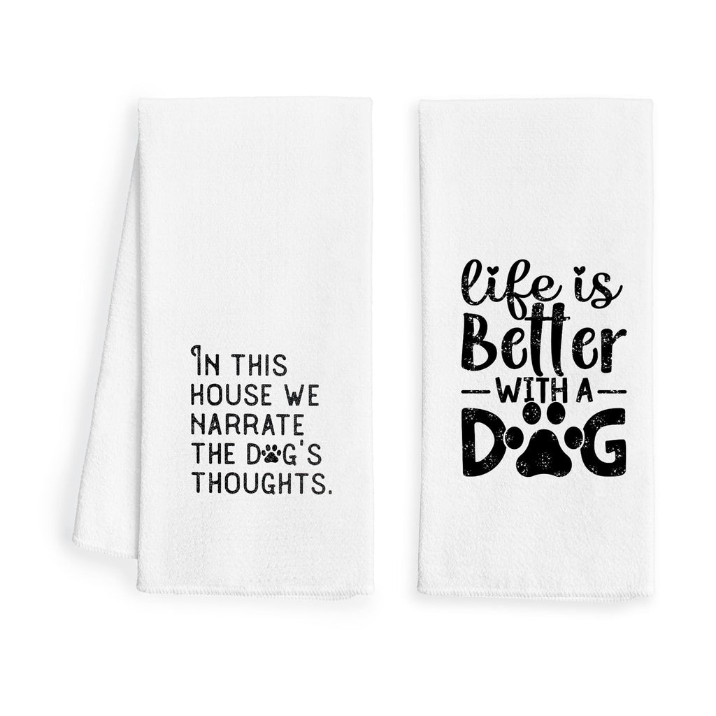 WFSM Dog Gifts Kitchen Towels Set of 2 - Dog Decor & Hand Towels, 16x24 Inches (Grey)