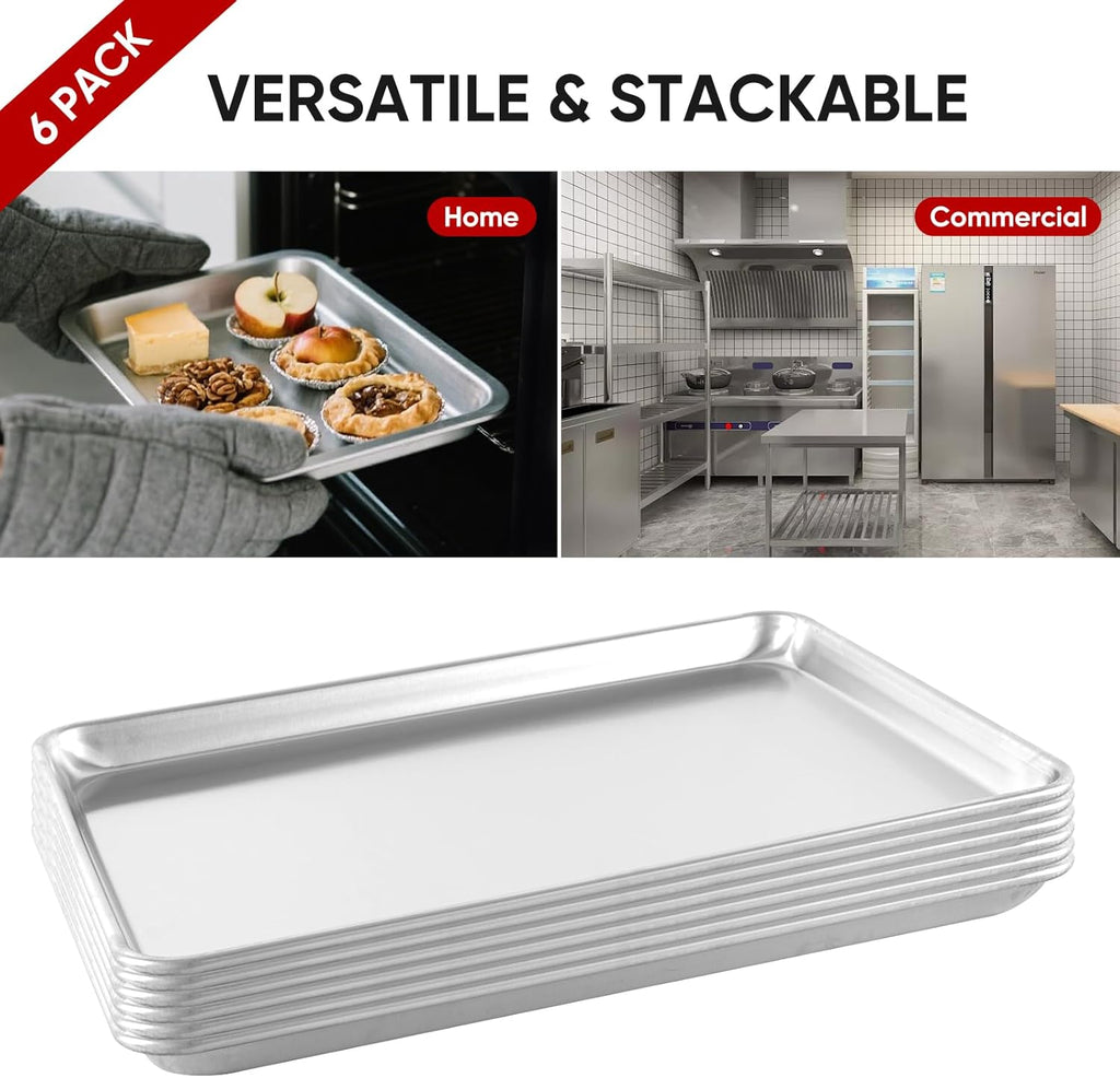 TENUP Aluminum Half Sheet Pan - 6 Pack Heavy Duty Baking Tray | 18" x 13" Warp-Resistant, Rust-Free