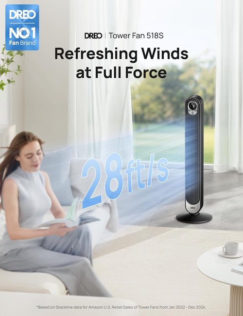 Dreo Smart Tower Fan - WiFi Voice Control Bladeless Oscillating Fan with Remote | 6 Speeds, 4 Modes, 12H Timer for Home & Office