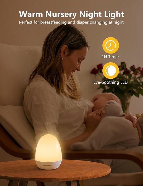 MediAcous Night Light - Dimmable Egg Design for Nursery | Touch Control & 1-Hour Timer, 200H Battery Life