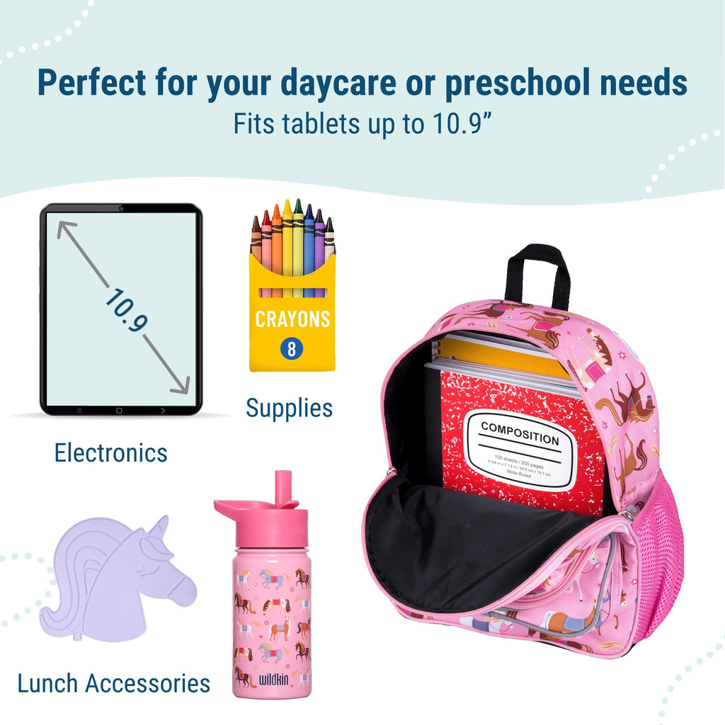Wildkin 12-Inch Kids Backpack & Insulated Lunch Box Bag Bundle – Durable, Lightweight School & Travel Set for Kids - Horses
