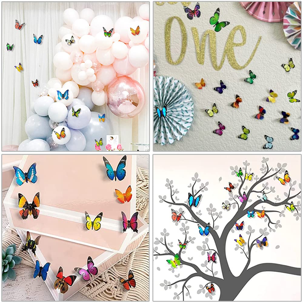 Skiennix Butterfly Wall Decor - 80 PCS Waterproof & Removable Foldable Plastic Stickers for Home & Bedroom
