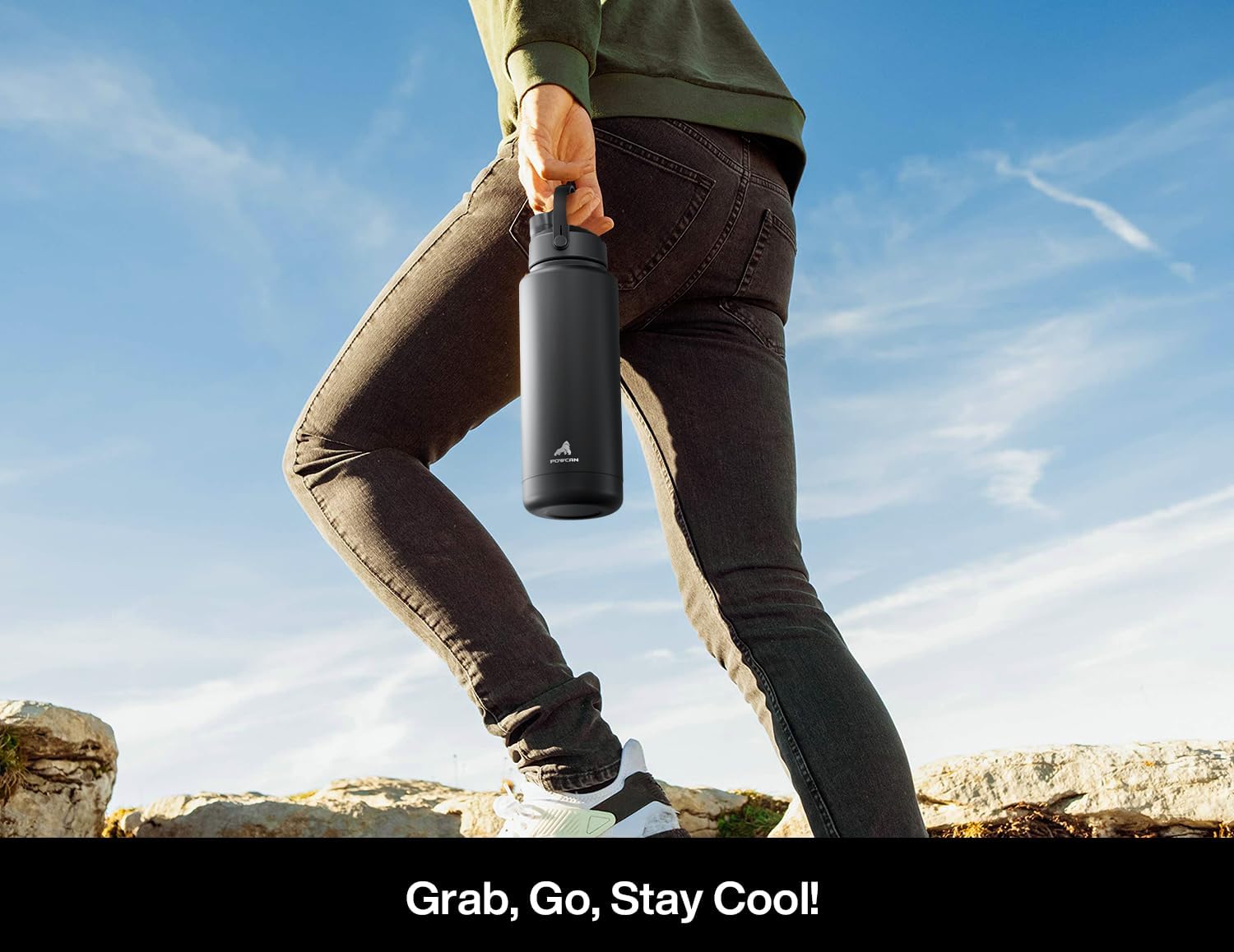 POWCAN 32 oz Insulated Water Bottle - 2-in-1 Straw & Spout Lid | Keeps Drinks Cold 24H, BPA-Free, Gilded Flutter