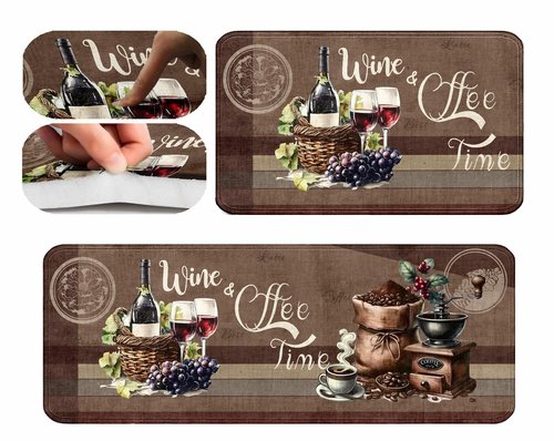 Coffee Kitchen Rugs, Coffee Rugs for Kitchen Floor 2 Piece, Thicken Memory Foam Anti Fatigue Kitchen Mat and Farmhouse Kitchen Rugs for Kitchen Decor 17"X30"+17"X47"