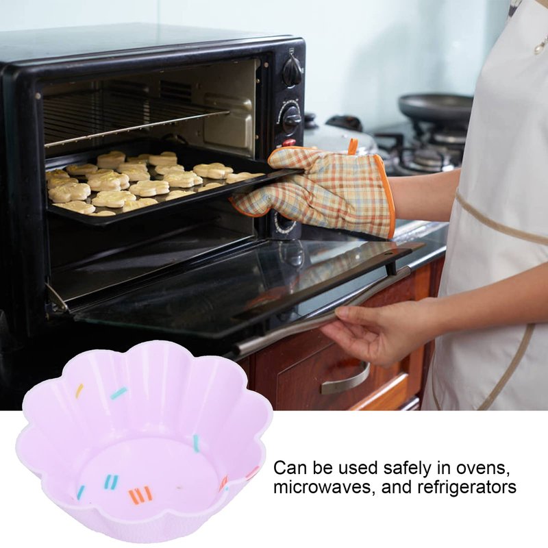 Silicone Cupcake Baking Cups, 20Pcs Reusable Small Muffin Liners Nonstick Pastry Muffin Molds Fancy Dessert Tray Petal Flower Set