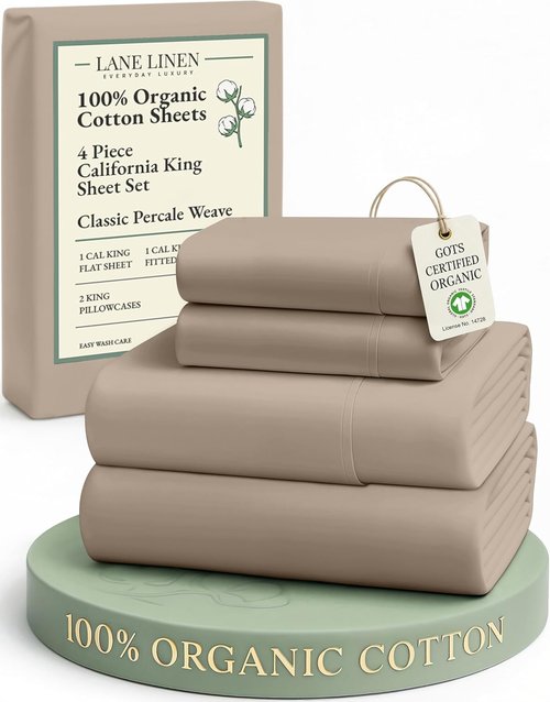 LANE LINEN 100% Organic Cotton Sheets Set - Ultra Soft & Comfy California King, 4-Piece - Taupe
