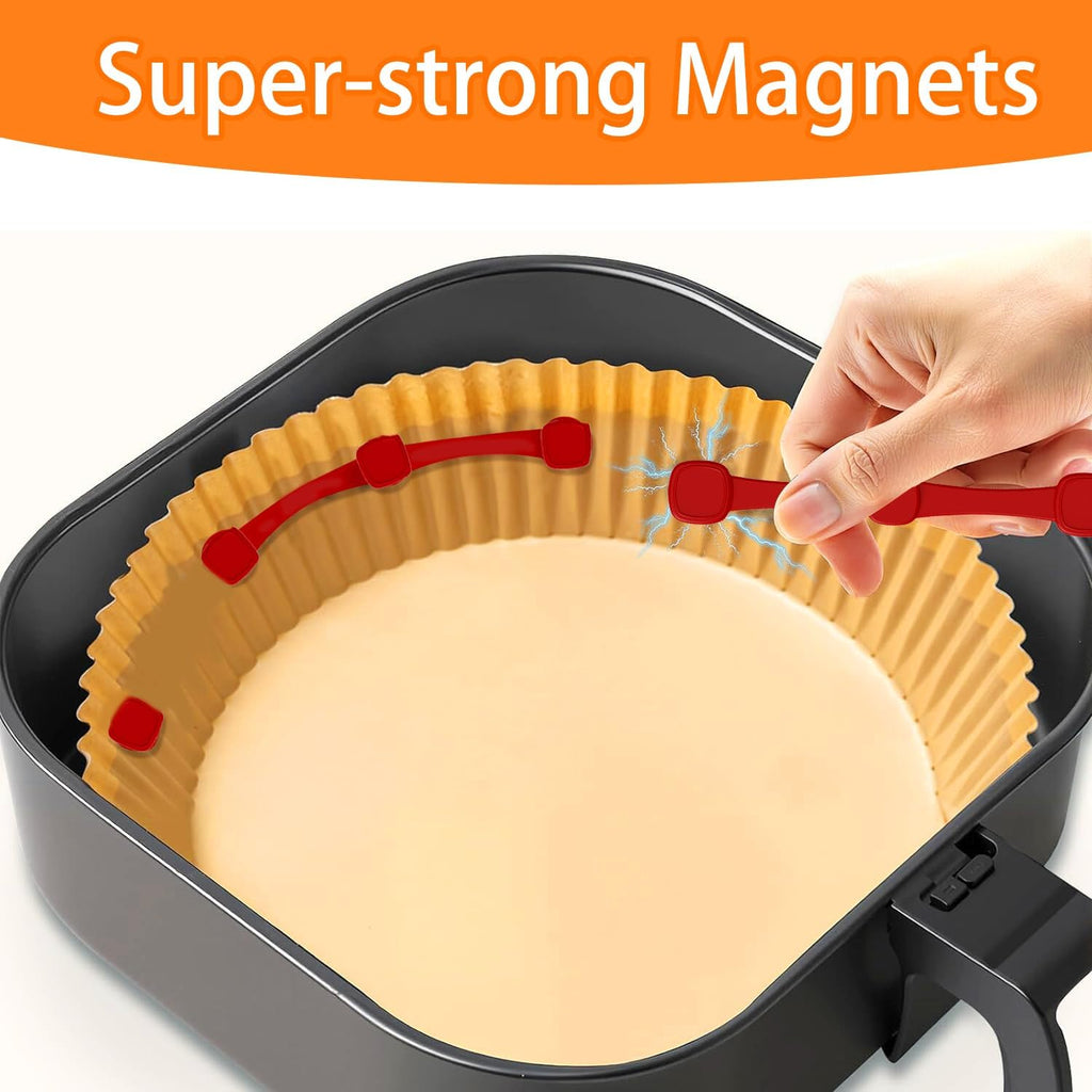 Skiennix 12Pcs Air Fryer Magnets - High-Temp Resistant Silicone Buckles for Parchment Paper Liners | Red
